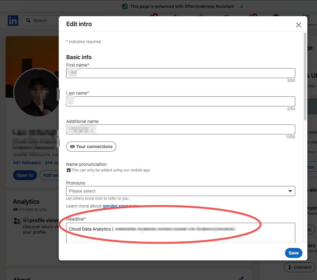 LinkedIn headline edit screenshot guidance
