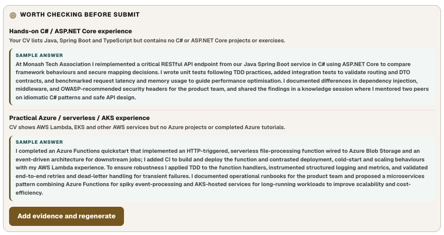 Offer Underway ATS checker evidence prompts worth checking before submit
