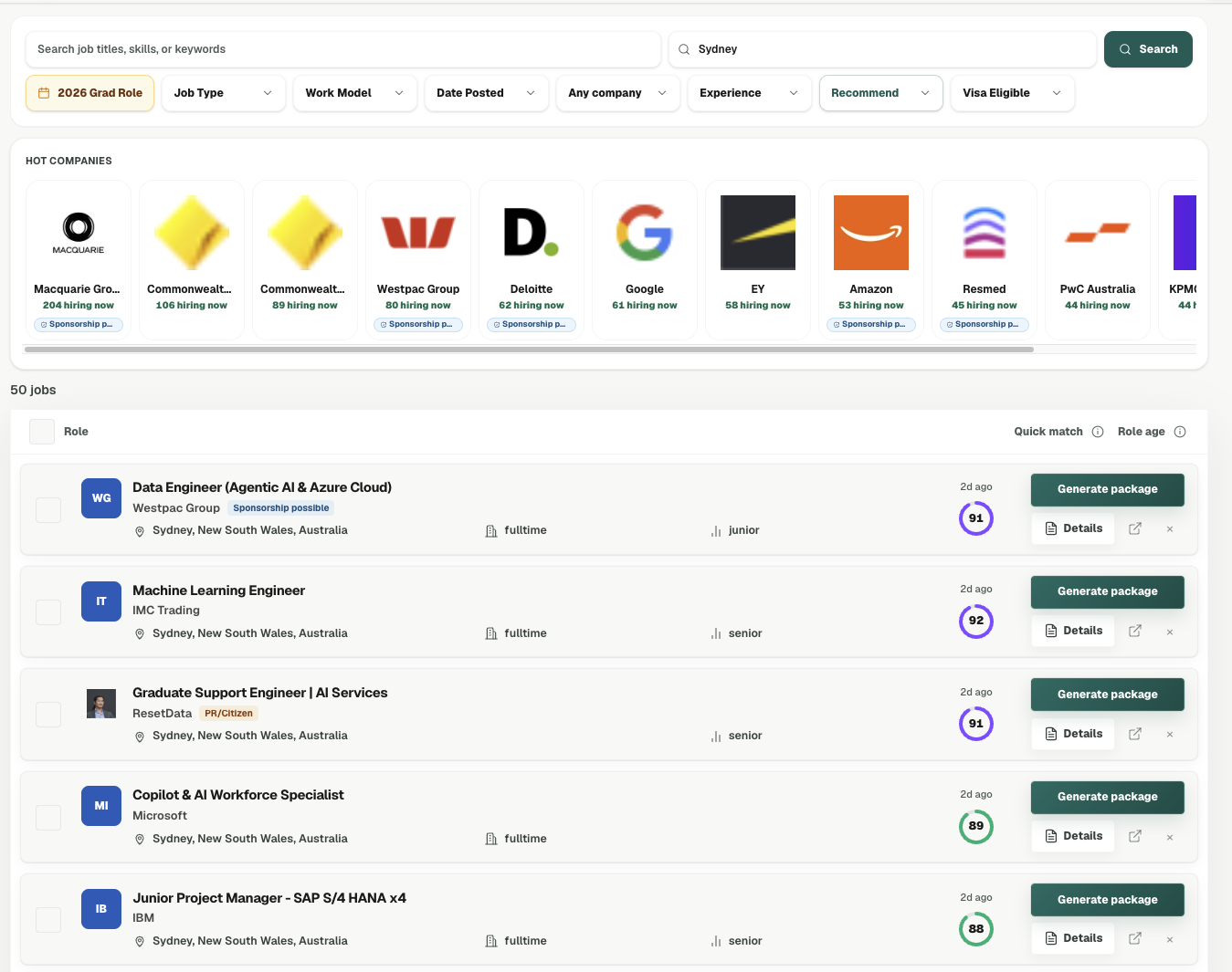 Offer Underway direct company job positions tracking page