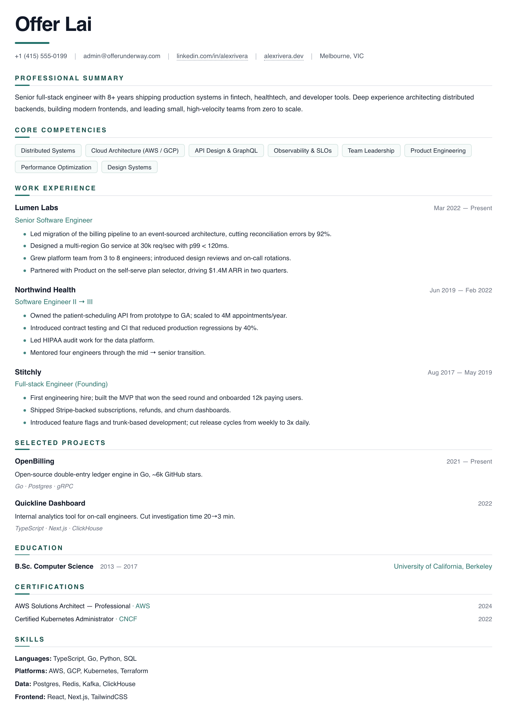 Modern Offer Underway resume template