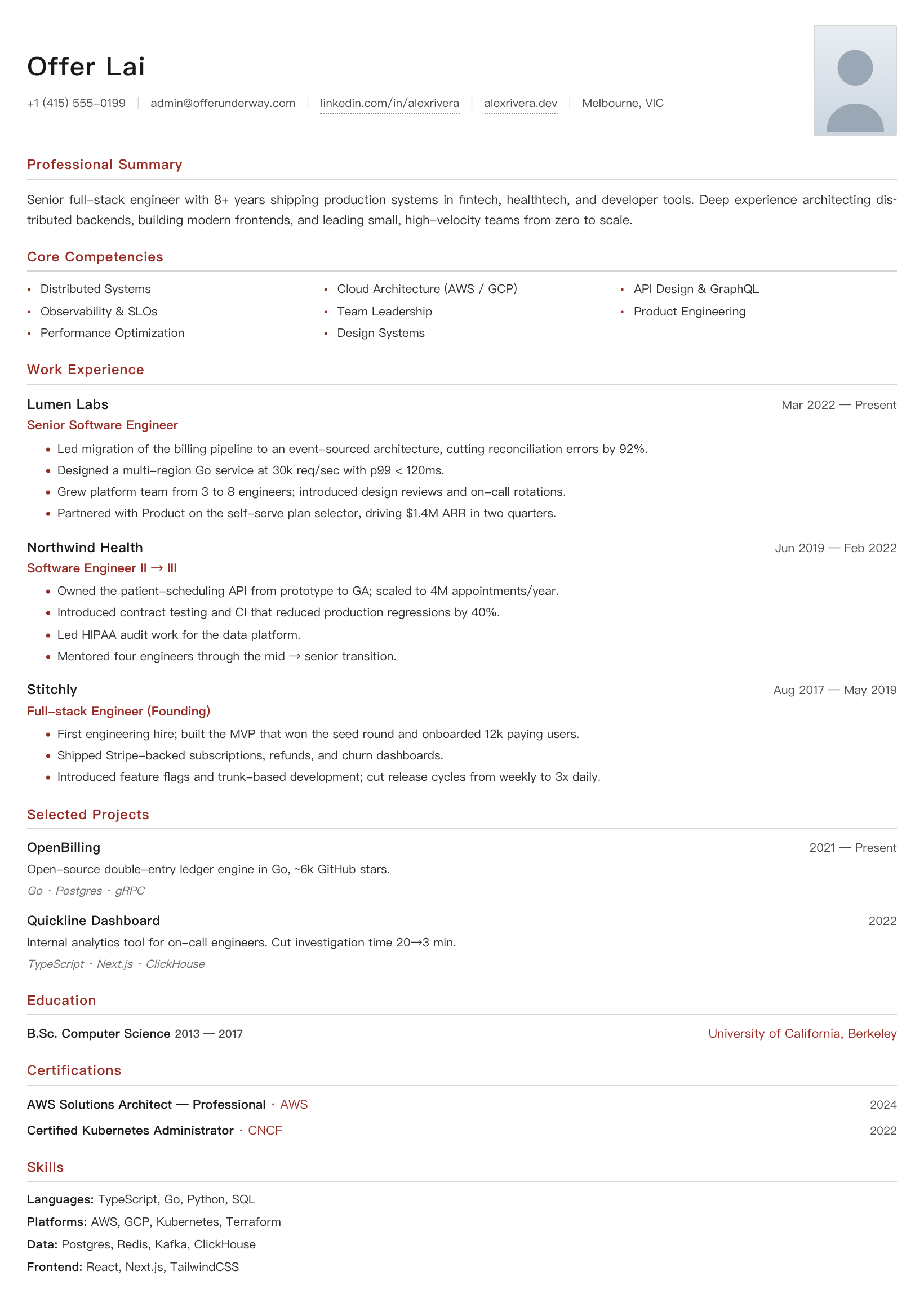 Photo-capable Offer Underway resume template