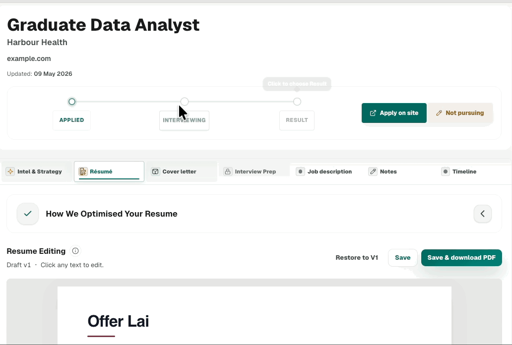Offer Underway application tracker timeline walkthrough